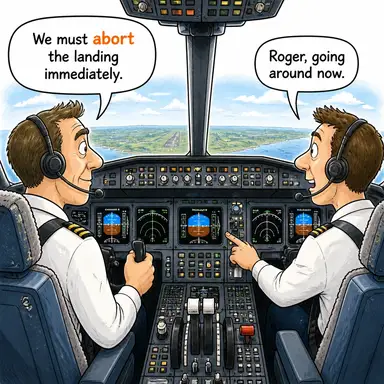 abort (iptal etmek, (görevi/süreci) durdurmak, (gebeliği) sonlandırmak) karikatürü — diyalogla bağlam içinde öğren