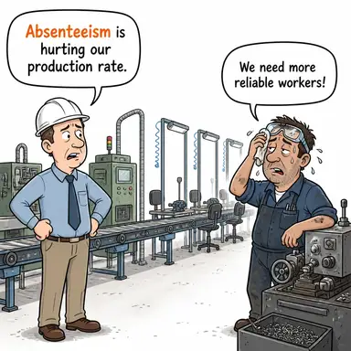 absenteeism (devamsızlık, işe/okula gelmeme oranı) karikatürü — diyalogla bağlam içinde öğren