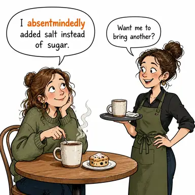 absentmindedly (dalgınlıkla, dikkatsizce) karikatürü — diyalogla bağlam içinde öğren