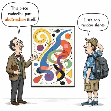 abstraction (soyutlama, soyut kavram) karikatürü — diyalogla bağlam içinde öğren