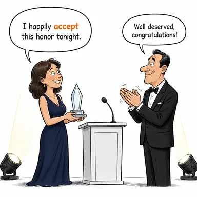 accept (kabul etmek, onaylamak, üstlenmek) karikatürü — diyalogla bağlam içinde öğren