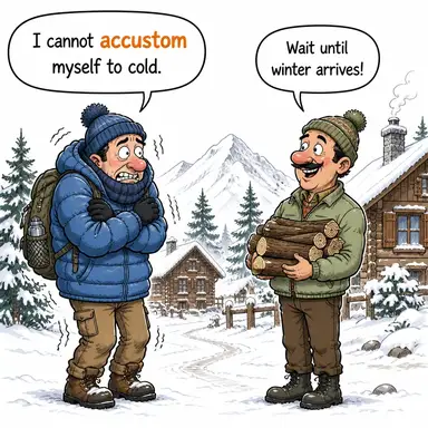 accustom (alıştırmak, adapte etmek) karikatürü — diyalogla bağlam içinde öğren