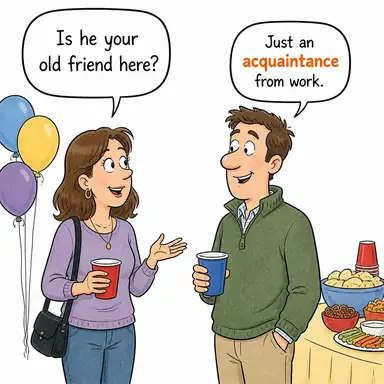 acquaintance (tanıdık (kişi), aşinalık, bilgi sahibi olma) karikatürü — diyalogla bağlam içinde öğren