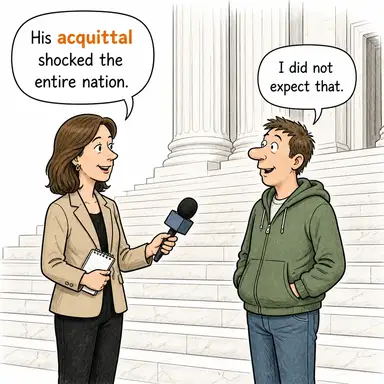 acquittal (beraat, aklanma) karikatürü — diyalogla bağlam içinde öğren