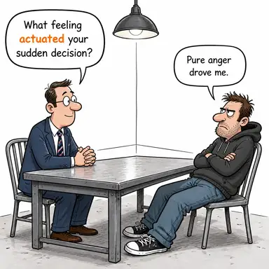 actuate (harekete geçirmek, çalıştırmak, (bir duyguyla) güdülemek) karikatürü — diyalogla bağlam içinde öğren