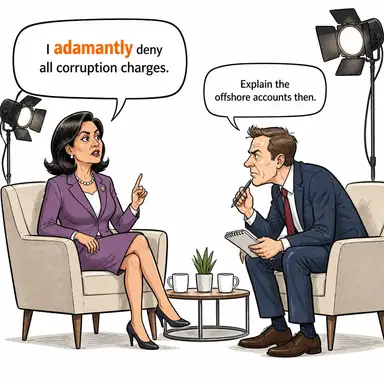 adamantly (inatla, kesin bir dille, ısrarla) karikatürü — diyalogla bağlam içinde öğren