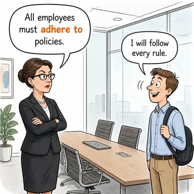 adhere to ((kurala/ilkeye) bağlı kalmak, uymak, yapışmak) karikatürü — diyalogla bağlam içinde öğren