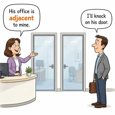 adjacent (bitişik, komşu, yan yana) karikatürü — diyalogla bağlam içinde öğren