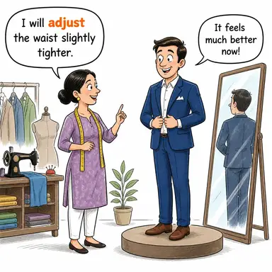 adjust (ayarlamak, uyum sağlamak, düzenlemek) karikatürü — diyalogla bağlam içinde öğren