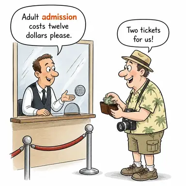 admission (kabul, giriş izni, itiraf) karikatürü — diyalogla bağlam içinde öğren