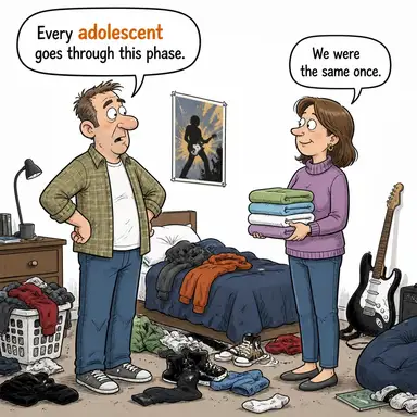 adolescent (ergen, gençlik dönemindeki kişi) karikatürü — diyalogla bağlam içinde öğren