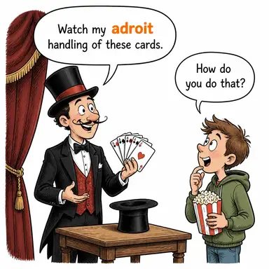 adroit (becerikli, maharetli, usta (özellikle zekice/çabuk)) karikatürü — diyalogla bağlam içinde öğren