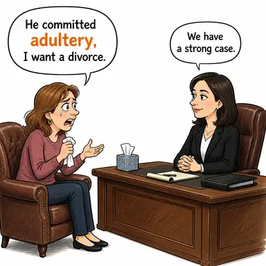 adultery (zina, eşini aldatma (evlilik dışı ilişki)) karikatürü — diyalogla bağlam içinde öğren