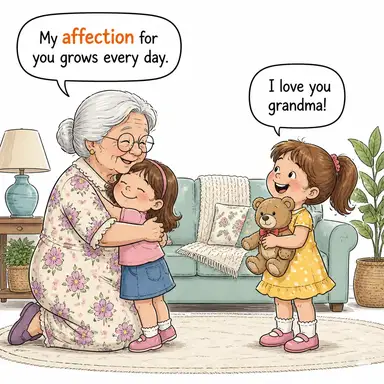 affection (sevgi, şefkat, bağlılık) karikatürü — diyalogla bağlam içinde öğren