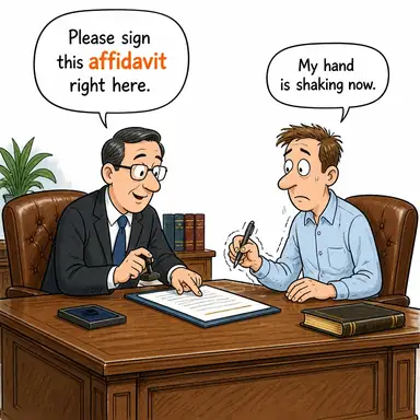 affidavit (yeminli ifade, yazılı beyan) karikatürü — diyalogla bağlam içinde öğren