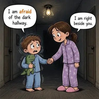 afraid (korkmuş, çekinen, ürkmüş) karikatürü — diyalogla bağlam içinde öğren