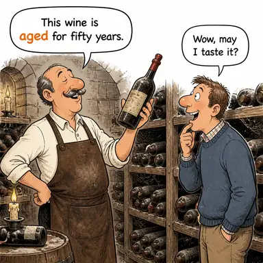 aged (yaşlı, ... yaşında; yıllanmış) karikatürü — diyalogla bağlam içinde öğren