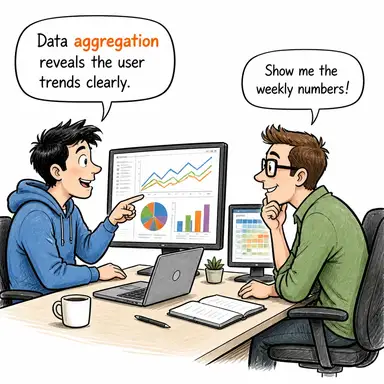 aggregation (toplama, biriktirme, kümeleşme) karikatürü — diyalogla bağlam içinde öğren