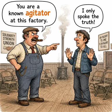 agitator (kışkırtıcı, tahrikçi, eylemci) karikatürü — diyalogla bağlam içinde öğren