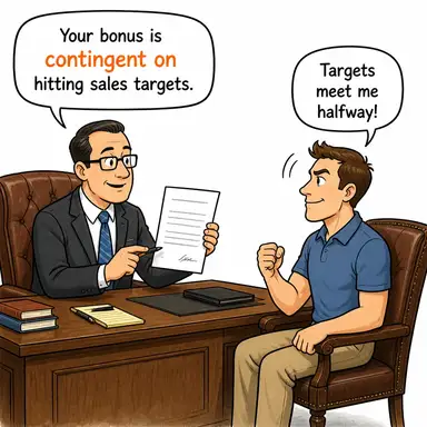 contingent on (-e bağlı, şarta bağlı, endeksli) karikatürü — diyalogla bağlam içinde öğren