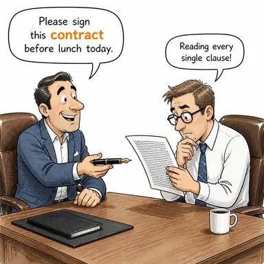 contract (1. sözleşme, kontrat (n) 2. (hastalık) kapmak, yakalanmak (v) 3. küçülmek, büzülmek (v)) karikatürü — diyalogla bağlam içinde öğren