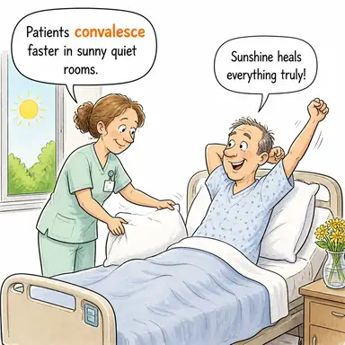 convalesce (iyileşmek, nekahet dönemini geçirmek) karikatürü — diyalogla bağlam içinde öğren
