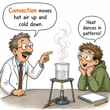 convection (ısı yayımı, konveksiyon) karikatürü — diyalogla bağlam içinde öğren
