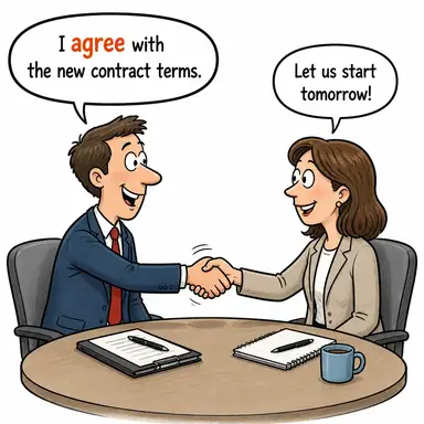 agree (katılmak, aynı fikirde olmak, mutabık kalmak) karikatürü — diyalogla bağlam içinde öğren