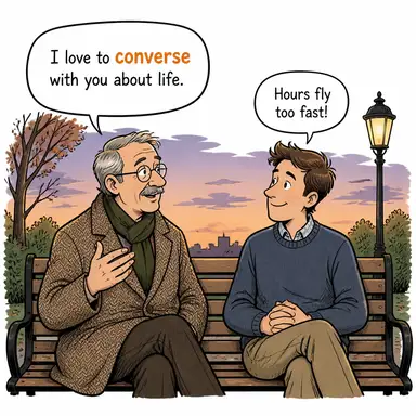 converse (1. konuşmak (v) 2. zıt, aksi (adj/n)) karikatürü — diyalogla bağlam içinde öğren