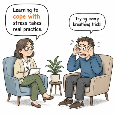 cope with (başa çıkmak, üstesinden gelmek) karikatürü — diyalogla bağlam içinde öğren