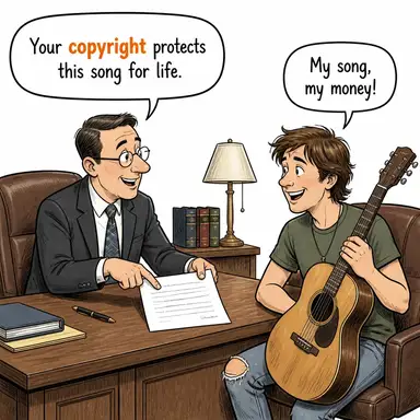 copyright (telif hakkı) karikatürü — diyalogla bağlam içinde öğren