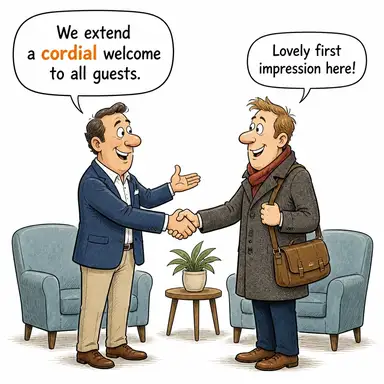 cordial (samimi, içten, nazik) karikatürü — diyalogla bağlam içinde öğren