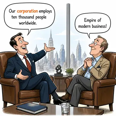 corporation (şirket, kurum, ticari kuruluş) karikatürü — diyalogla bağlam içinde öğren