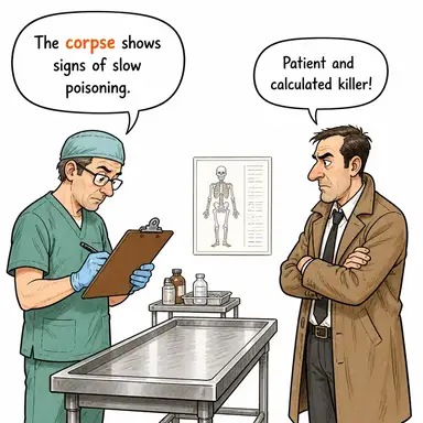 corpse (ceset, naaş) karikatürü — diyalogla bağlam içinde öğren