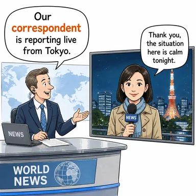 correspondent (muhabir) karikatürü — diyalogla bağlam içinde öğren
