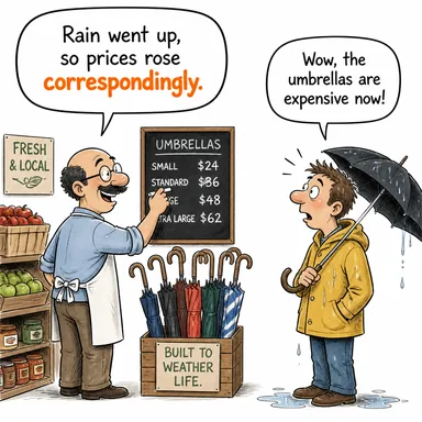 correspondingly (buna bağlı olarak, buna paralel şekilde) karikatürü — diyalogla bağlam içinde öğren
