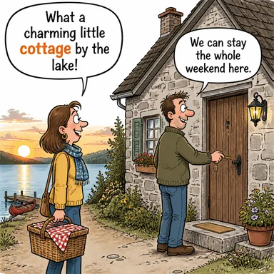 cottage (kulübe, kır evi) karikatürü — diyalogla bağlam içinde öğren