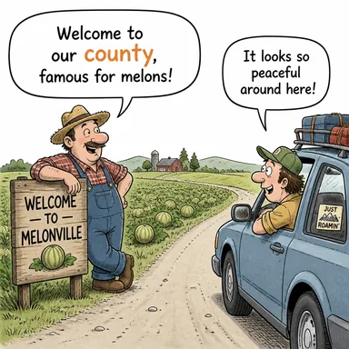 county (ilçe, idari bölge (ABD/İngiltere)) karikatürü — diyalogla bağlam içinde öğren