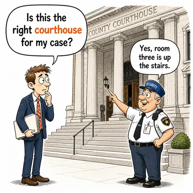 courthouse (adliye binası) karikatürü — diyalogla bağlam içinde öğren