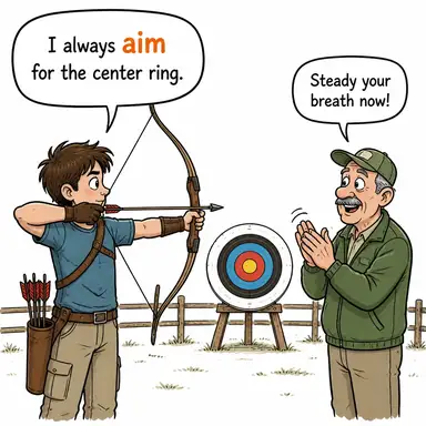 aim (amaçlamak, hedeflemek; amaç, gaye) karikatürü — diyalogla bağlam içinde öğren