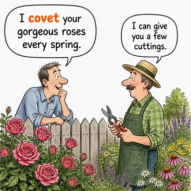 covet (imrenmek, göz dikmek, çok istemek) karikatürü — diyalogla bağlam içinde öğren