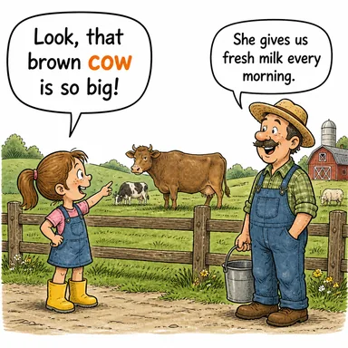 cow (inek) karikatürü — diyalogla bağlam içinde öğren