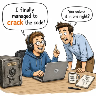crack (çatlamak, kırmak (şifre vb.), çözmek) karikatürü — diyalogla bağlam içinde öğren