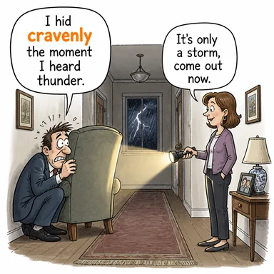 cravenly (korkakça, ödlekle) karikatürü — diyalogla bağlam içinde öğren