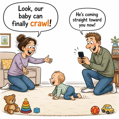 crawl (emeklemek, sürünmek) karikatürü — diyalogla bağlam içinde öğren