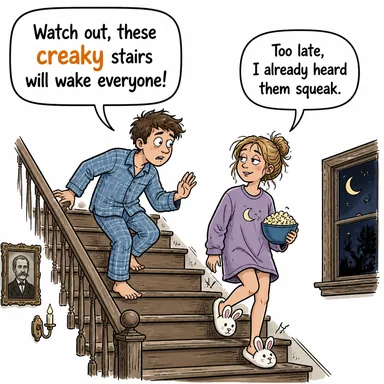 creaky (gıcırtılı) karikatürü — diyalogla bağlam içinde öğren