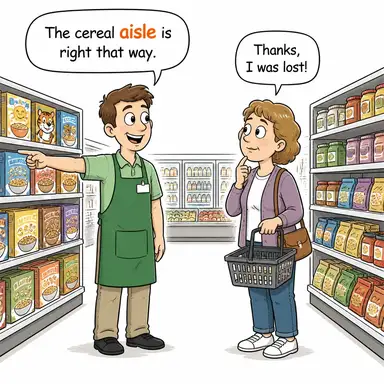 aisle (koridor (uçak, otobüs, mağaza vb. sıralar arası), geçit) karikatürü — diyalogla bağlam içinde öğren