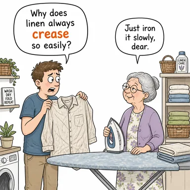 crease (kırışıklık (n); kırışmak, buruşmak (v)) karikatürü — diyalogla bağlam içinde öğren