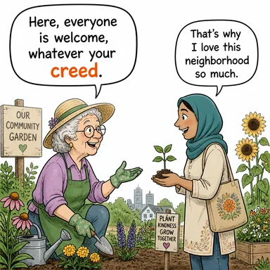 creed (inanç, öğreti, itikat) karikatürü — diyalogla bağlam içinde öğren