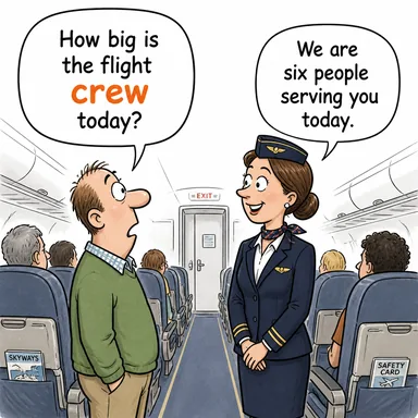 crew (mürettebat, ekip) karikatürü — diyalogla bağlam içinde öğren